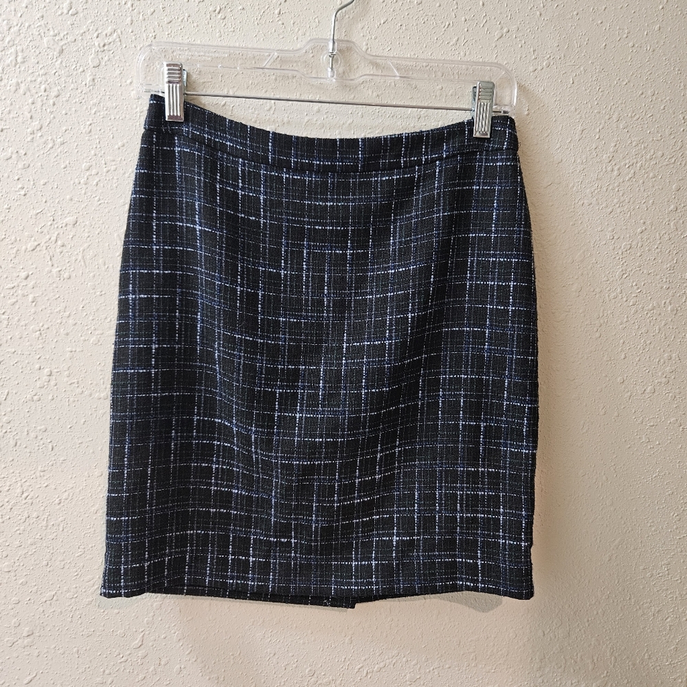 Loft Skirt Tweed 2 Petite Black Blue Mini Textured Embroidered Pencil Skirt